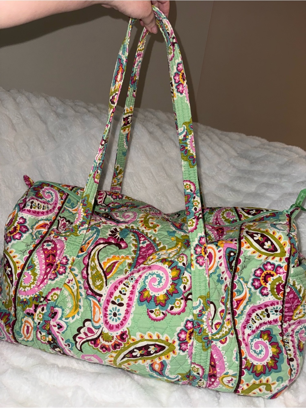 Vera Bradley Large Duffel Travel Bag Tutti Frutti Green Paisley